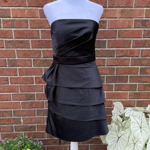 Black Satin Strapless Party Dress Layered Ruffles White House Black Market
